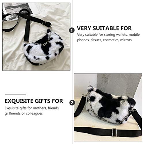 ABOOFAN Plush Shoulder Bag Milk Cow Print Winter Handbags with Chain Casual Shoulder Bag Hobo Handbags Work Tote Big Capacity Handbag for Girl Shopping School Outdoor