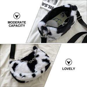 ABOOFAN Plush Shoulder Bag Milk Cow Print Winter Handbags with Chain Casual Shoulder Bag Hobo Handbags Work Tote Big Capacity Handbag for Girl Shopping School Outdoor