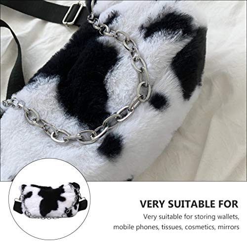 ABOOFAN Plush Shoulder Bag Milk Cow Print Winter Handbags with Chain Casual Shoulder Bag Hobo Handbags Work Tote Big Capacity Handbag for Girl Shopping School Outdoor