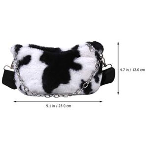 ABOOFAN Plush Shoulder Bag Milk Cow Print Winter Handbags with Chain Casual Shoulder Bag Hobo Handbags Work Tote Big Capacity Handbag for Girl Shopping School Outdoor