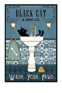 black cat ，wash your paws retro metal tin sign vintage aluminum sign for home coffee wall decor 8×12 inch