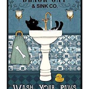 Black Cat ，Wash Your Paws Retro Metal Tin Sign Vintage Aluminum Sign for Home Coffee Wall Decor 8x12 Inch