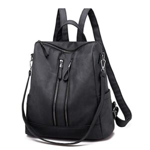 roosalance zipper women backpack,black grey backpack purse waterproof anti-theft leather fashion shoulder bag handbags travel ladies