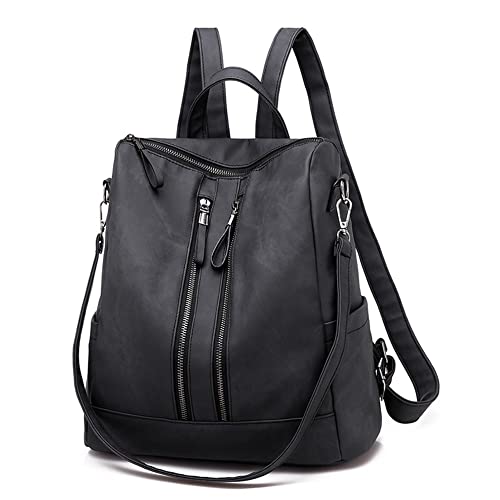 ROOSALANCE Zipper Women Backpack,Black Grey Backpack Purse Waterproof Anti-theft Leather Fashion Shoulder Bag Handbags Travel Ladies