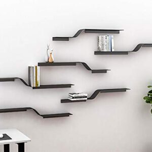 Tyoo Floating Shelf Flat-Shaped Board Modern Black Bracket Wall-Mounted Shelf Suitable for Home Decoration Living Room Bathroom Bedroom Kitchen (Size : F)