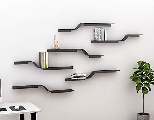 Tyoo Floating Shelf Flat-Shaped Board Modern Black Bracket Wall-Mounted Shelf Suitable for Home Decoration Living Room Bathroom Bedroom Kitchen (Size : F)