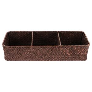 yarnow woven shelf baskets storage baskets seagrass wicker baskets makeup holder organizer divided storage bins box container sundries organizer cosmetic storage box for bedrooms home