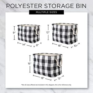 DII Buffalo Check Storage Collection Collapsible Bin with Handles, Large Rectangle, 17.5x12x15, Tri Color Black