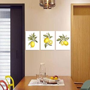 CRPBKU Cool Lemon Fruit Art Print -Yellow Orange Pear Lemon Botanical Canvas Wall Art -Green leaf Sour lemon Poster Perfect for Dining Room Kitchen Decoration,3 Set- (Unframed,8"X10")