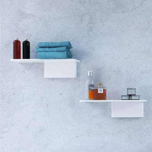 Fytz Design Set of 2 Small + Set of 2 Regular White Floating Shelves for Living, Bedroom, Office, Bathroom, and Kitchen