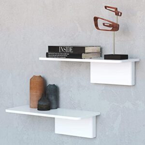 Fytz Design Set of 2 Small + Set of 2 Regular White Floating Shelves for Living, Bedroom, Office, Bathroom, and Kitchen