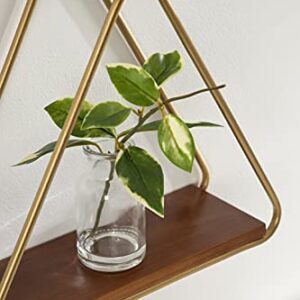 Kate and Laurel Tilde Midcentury Triangle Wall Shelves, Set of 2, 12 x 4 x 10.5, Walnut and Gold, Decorative and Functional Modern Floating Wood Shelves with Geometric Design