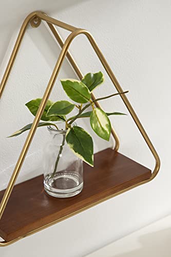 Kate and Laurel Tilde Midcentury Triangle Wall Shelves, Set of 2, 12 x 4 x 10.5, Walnut and Gold, Decorative and Functional Modern Floating Wood Shelves with Geometric Design