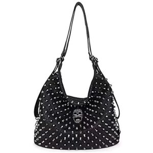 Downupdown Studded Handbags Women Skull Tote Bag Vegan Leather Punk Shoulder Bags Rivet Backpack Purse Bucket Bag Satchel Style Handbags