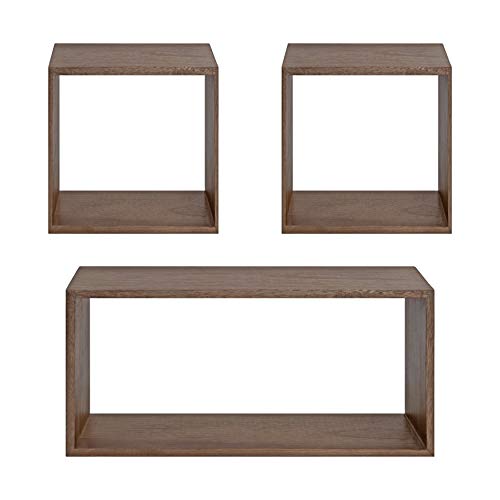 Kate and Laurel Beacon Wood Open Box Shelves Set, 3 Piece, Rustic Brown Wood, Floating Storage and Display