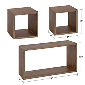 Kate and Laurel Beacon Wood Open Box Shelves Set, 3 Piece, Rustic Brown Wood, Floating Storage and Display