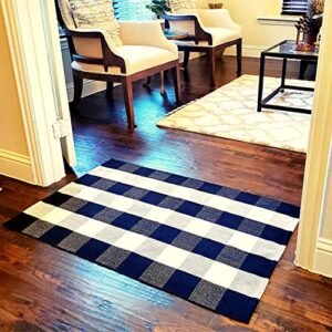 pantric black buffalo plaid rug with anti-slip mat – 27.5 x 43 in – black and white buffalo check rug for front porch, patio or entryway – versatile buffalo plaid door mat for indoor outdoor use