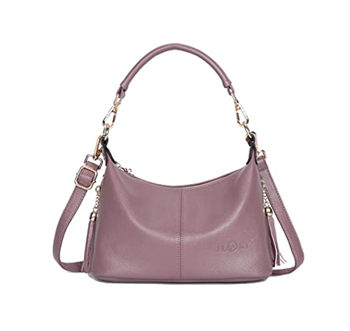 SMALLBLUER Synthetic PU Leather Ladies Tote Hobo Shoulder Middle-aged Women's Crossbody Bags Satchels Purse Clutches-Purple