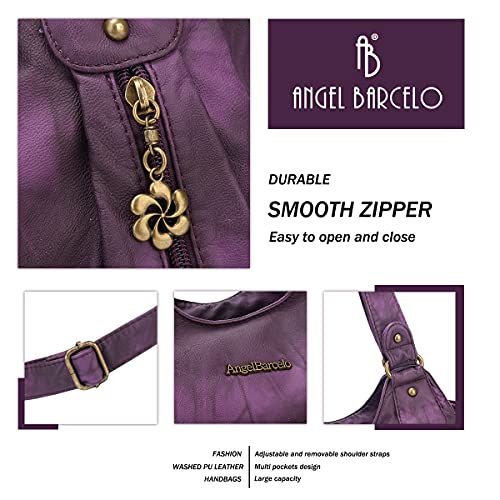 Angel Barcelo Womens Purses and Handbags PU Leather Shoulder Bag Fashion Hobo Bags for Girls (Stylish Purple)