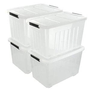 waikhomes 4 pack large plastic storage boxes, large lidded storage bins with wheels, 70 l
