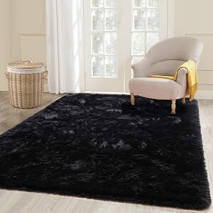 ecober premium fluffy area rug for bedroom living room plush soft decorative carpet, extra comfy fuzzy rugs for girls room kids cute carpets, 4×6 feet black