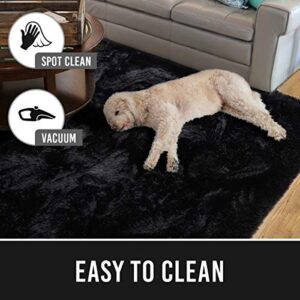 ECOBER Premium Fluffy Area Rug for Bedroom Living Room Plush Soft Decorative Carpet, Extra Comfy Fuzzy Rugs for Girls Room Kids Cute Carpets, 4x6 Feet Black