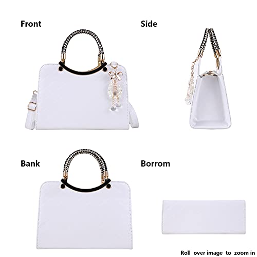 Qiayime Purses and Handbags for Women Shiny Patent Fashion Ladies Designer PU Leather Top Handle Satchel Shoulder Tote Crossbody Bags (White)