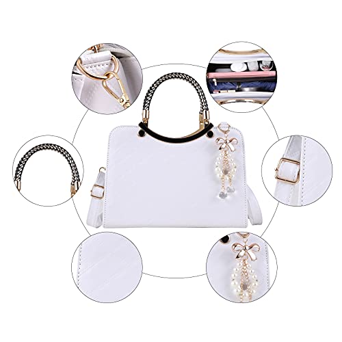 Qiayime Purses and Handbags for Women Shiny Patent Fashion Ladies Designer PU Leather Top Handle Satchel Shoulder Tote Crossbody Bags (White)