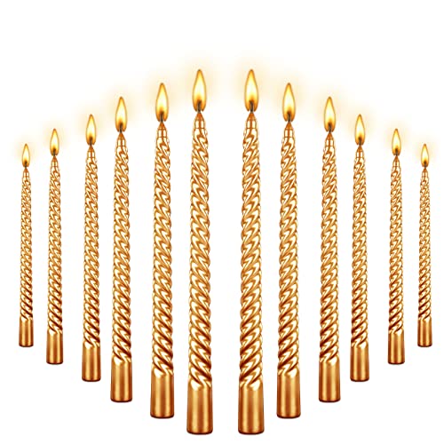 Tall Metallic Taper Spiral Taper Candle Candles - 10Inch Metallic, Dripless,wist Taper Candle, Spiral Taper Candle, Taper Spiral Long Candles Wax Unscented Dinner Candle brithday candle(Spiral golden)