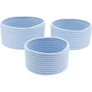 Farmlyn Creek Cotton Woven Baskets for Storage, Light Blue Organizers (3 Sizes, 3 Pack)