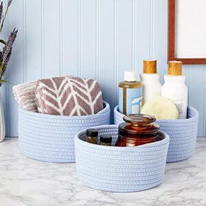 Farmlyn Creek Cotton Woven Baskets for Storage, Light Blue Organizers (3 Sizes, 3 Pack)