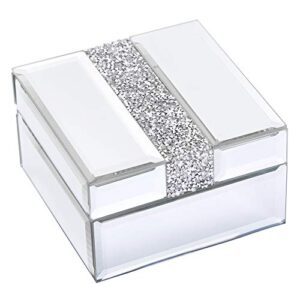 timetrace silver diamond small glass box glass jewelry box decorative box keepsake box jewelry organizer storage organizer for women girls luxurious gift… (mirrored)