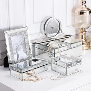 Timetrace Silver Diamond Small Glass Box Glass Jewelry Box Decorative box Keepsake Box Jewelry Organizer Storage Organizer for Women Girls Luxurious Gift… (Mirrored)