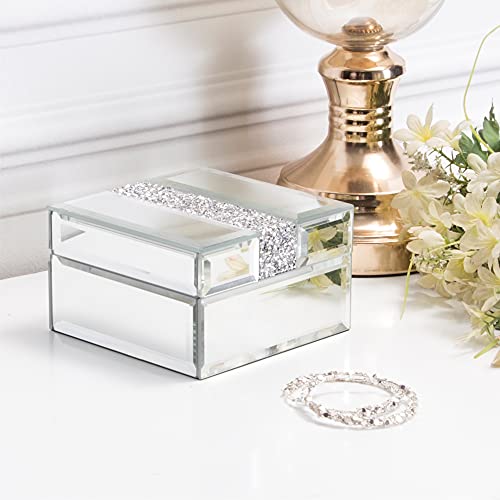 Timetrace Silver Diamond Small Glass Box Glass Jewelry Box Decorative box Keepsake Box Jewelry Organizer Storage Organizer for Women Girls Luxurious Gift… (Mirrored)