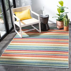 SAFAVIEH Cabana Collection 6'7" x 9' Ivory/Green CBN323A Stripe Indoor/ Outdoor Non-Shedding Easy-Cleaning Patio Backyard Porch Deck Mudroom Area-Rug