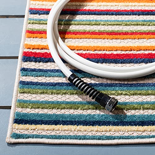 SAFAVIEH Cabana Collection 6'7" x 9' Ivory/Green CBN323A Stripe Indoor/ Outdoor Non-Shedding Easy-Cleaning Patio Backyard Porch Deck Mudroom Area-Rug