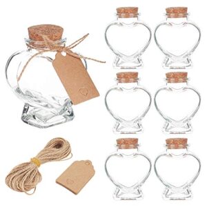 benecreat 8 pack 60ml heart shaped candy jars, glass favor jars with cork lids, label tags and string for candy, spices, wish drifting bottle, home party, mother’s day festival decor