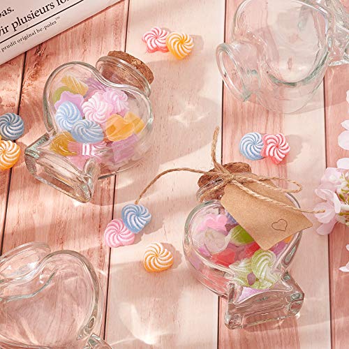 BENECREAT 8 Pack 60ml Heart Shaped Candy Jars, Glass Favor Jars with Cork Lids, Label Tags and String for Candy, Spices, Wish Drifting Bottle, Home Party, Mother's Day Festival Decor