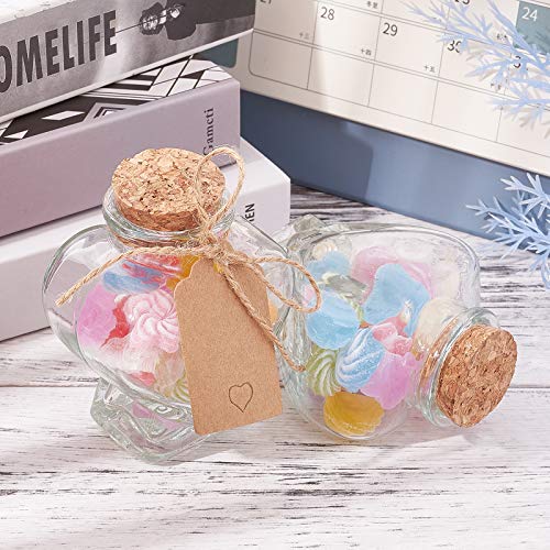 BENECREAT 8 Pack 60ml Heart Shaped Candy Jars, Glass Favor Jars with Cork Lids, Label Tags and String for Candy, Spices, Wish Drifting Bottle, Home Party, Mother's Day Festival Decor