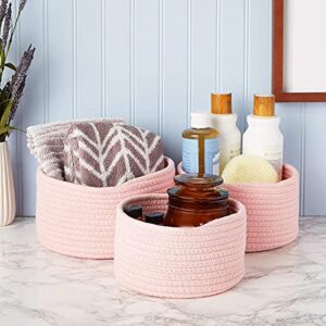 Farmlyn Creek Cotton Woven Baskets for Storage, Pink Organizers (3 Sizes, 3 Pack)