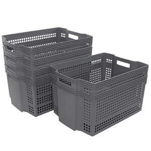 rinboat 17 l plastic stacking storage baskets, grey stackable storage bin, 6-pack