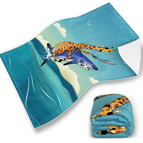 Loong Design Onward Giraffe and Shark Throw Blanket Super Soft, Fluffy, Premium Sherpa Fleece Blanket 50'' x 60'' Fit for Sofa Chair Bed Office Travelling Camping Gift