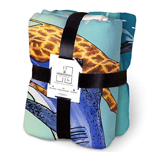 Loong Design Onward Giraffe and Shark Throw Blanket Super Soft, Fluffy, Premium Sherpa Fleece Blanket 50'' x 60'' Fit for Sofa Chair Bed Office Travelling Camping Gift