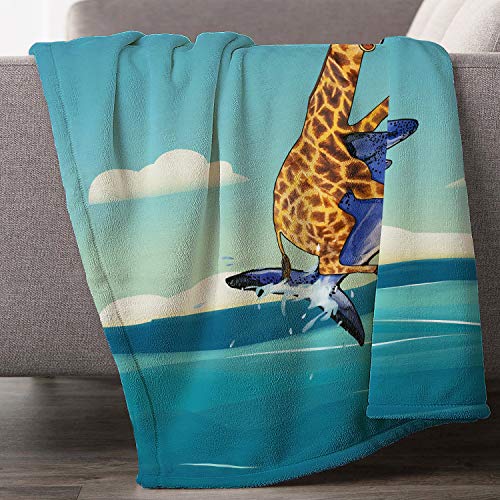 Loong Design Onward Giraffe and Shark Throw Blanket Super Soft, Fluffy, Premium Sherpa Fleece Blanket 50'' x 60'' Fit for Sofa Chair Bed Office Travelling Camping Gift