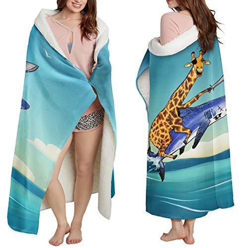 Loong Design Onward Giraffe and Shark Throw Blanket Super Soft, Fluffy, Premium Sherpa Fleece Blanket 50'' x 60'' Fit for Sofa Chair Bed Office Travelling Camping Gift