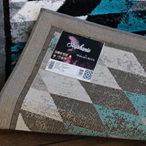 Masada Rugs, Stephanie Collection Area Rug Southwest Native American Distressed Design 1106 Turquoise Grey White Black (4 Feet X 5 Feet)