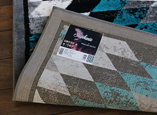 Masada Rugs, Stephanie Collection Area Rug Southwest Native American Distressed Design 1106 Turquoise Grey White Black (4 Feet X 5 Feet)