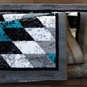 Masada Rugs, Stephanie Collection Area Rug Southwest Native American Distressed Design 1106 Turquoise Grey White Black (4 Feet X 5 Feet)