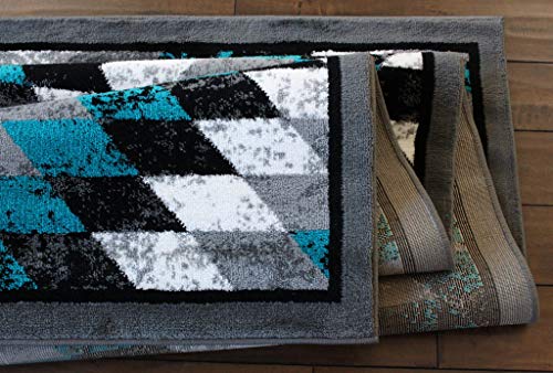 Masada Rugs, Stephanie Collection Area Rug Southwest Native American Distressed Design 1106 Turquoise Grey White Black (4 Feet X 5 Feet)