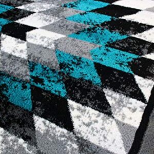 Masada Rugs, Stephanie Collection Area Rug Southwest Native American Distressed Design 1106 Turquoise Grey White Black (4 Feet X 5 Feet)